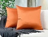 Aiking Home 18x18 Inches Faux Silk Square Throw Pillow Cover, Zipper Closure, Orange (Set of 2)