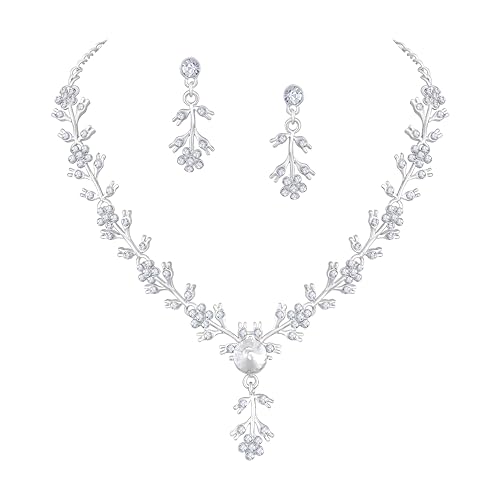 Image of Atasi International American Diamond Style Silver Plated Necklace with Earrings Jewellery Set for Women - Perfect for Party, Wedding, and Engagement