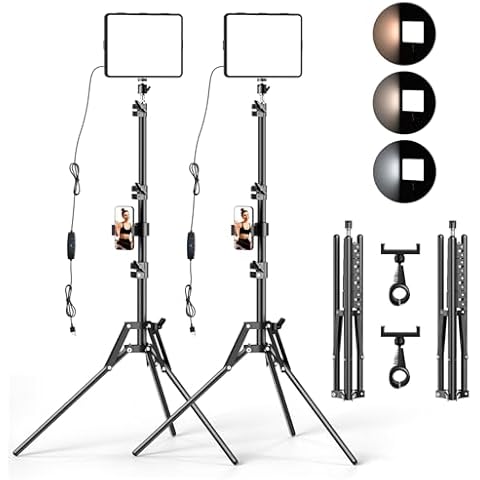 ALTSON 2 Packs Video Light Kit, LED Studio Light, 2700-6500K Dimmable Photography Lighting Kit with Tripod Stand&Phone Holder, 12" Rotating Streaming Light for Video Recording, Game Streaming, YouTube Cover