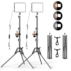 ALTSON 2 Packs Video Light Kit, LED Studio Light, 2700-6500K Dimmable Photography Lighting Kit with Tripod Stand&Phone Holder, 12″ Rotating Streaming Light for Video Recording, Game Streaming, YouTube