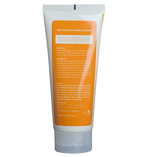 EKEL Foam Cleanser Rice Bran and Witch Hazel Extract - Deep Foam Cleanser Removes Dead Skin Cells, Leaving Skin Looking Smooth, Silky and Radiant, Moisturized, Radiant & Glowing Skin, 6.09 oz