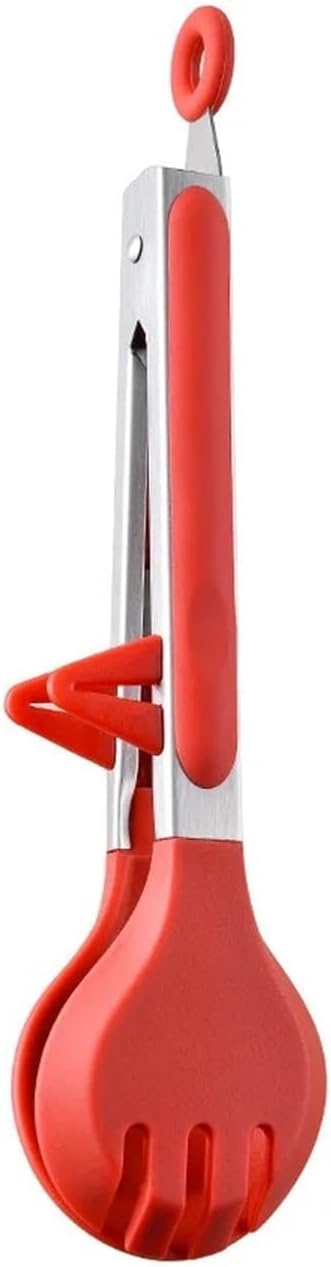 1Pcs Silicone Stainless Steel Tongs - Multipurpose Fixtures for BBQ, Camping, Kitchen, Baking(1Pcs Red)