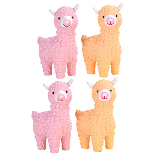 Kisangel 4pcs Artificial Alpaca Cute Sheep Alpaca Garden Outdoor Pan Juicy Sheep Alpaca Bonsai - Terrarium Ornament Miniature Cow Sheep Alpaca Garden Ornament Plush Balm Plastic
