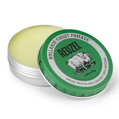 REUZEL Green Grease Pomade, Medium All Day Hold, Oil-Based