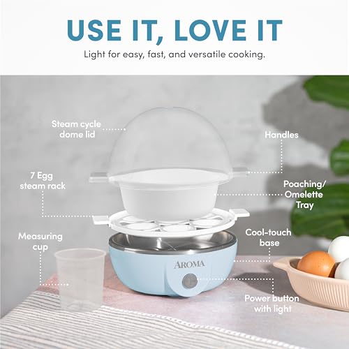 AROMA® Overly Easy Egg Cooker, Steamer, and Electric Egg Poacher | XL Capacity Egg Steamer Fits 7 Eggs by AROMA - Image 4