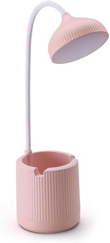 Lámpara de escritorio para dormitorio universitario, luz de escritorio LED, rosa, luz ajustable de 3 velocidades, con soporte para bolígrafo, cable