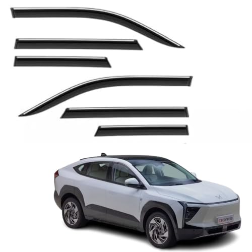 Image of CAR SAAZ Side Door Visors for Mahindra XEV9E (Set of 4Pcs)|Chrome Lined Rain Guards, Polycarbonate, Smoke Finish