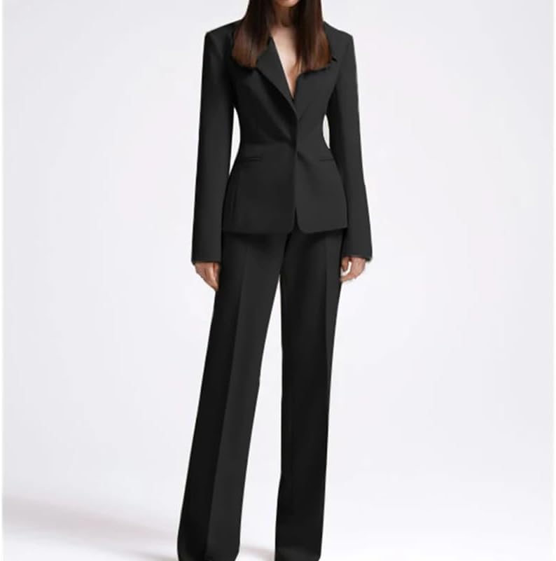 Women Elegant High Street Blazer High Waisted Work Pants Suit Set 2 Pieces Evening Party Outfits