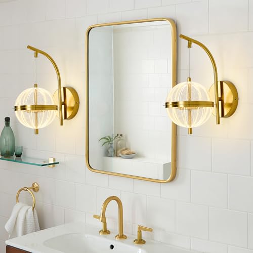 Image of UOFUS Gold Wall Sconce with Globe Acrylic Shade Mid Century Modern LED Wall Light Fixture 12W 3000K /4000K /6000K Temperature Adjustable Super Bright Bathroom Vanity Light for Bedroom Hallway