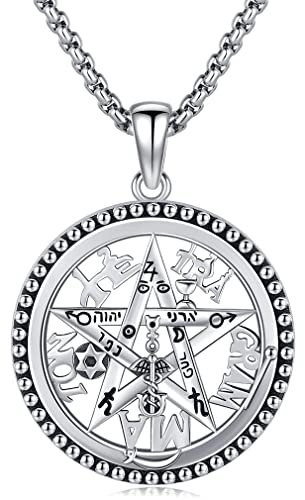 Aniu Collar de Pentagrama Plata de ley 925, Colgante Tetragramaton para Hombre Mujer, Collar Pentáculos con Tetragramaton, Amuleto Wiccano Regalos de Joyería de Pentagramas para Hombres y Mujeres