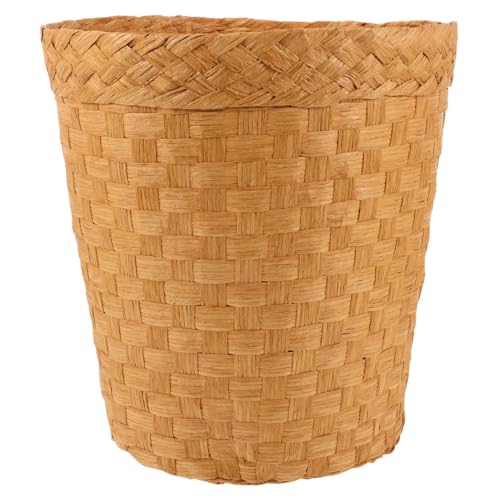 Image of Wicker Trash Can - Woven Wicker Waste Basket Round Rattan Waste Paper Bin Office Garbage Can Rubbish Basket Laundry Hamper for Kitchen Home Office