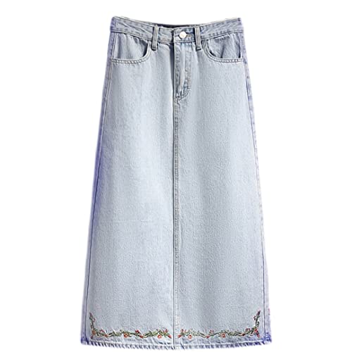 Jupe droite taille haute en jean pour femme longue bleu clair taille 40