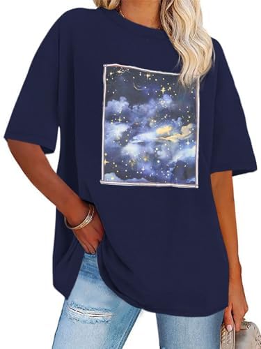 Womens Oversized Tshirt Graphic Tees Crew Neck Summer Short Sleev...