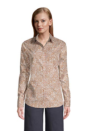 Lands' End Womens No Iron Supima Cotton Long Sleeve Shirt Tawny Brown/Ivory Leopard Regular 18 #TOP9