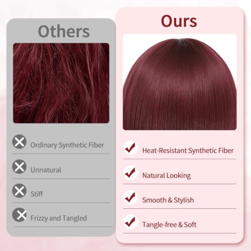 kuttolee Wine Red Bob Wig Colorful Short Bob Wigs with Bangs,Burgundy Synthetic Party Wigs Funny Cosplay Hairpieces for Women Men Daily Bachelorette Halloween Costume Party Decorations — view 6