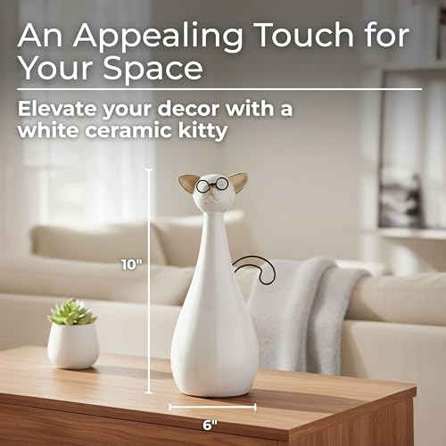 Figura decorativa de cerámica en forma de gato beige 10 in miniatura 2