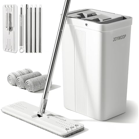 JOYMOOP Mop and Bucket with Wringer Set with 50" Mop Handle with Flexible 13" Flat Head with Flat Mop Cover