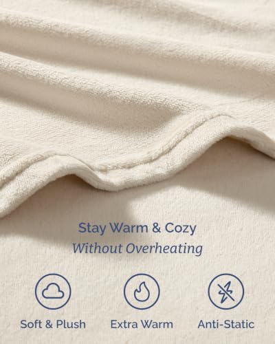 Image of Fleece Sheets Twin Size Set - 3-Piece Velvet Flannel Sheet Set - Cream