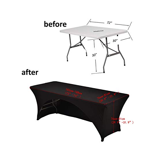 Haorui 6 Ft. Black Rectangular Spandex Table Cover Open Back Fitted Stretch Tight Table Cloth Tradeshows Vendors #TOP2
