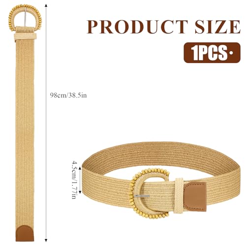 Women's Round Buckle Straw Woven Waist Belts,Round Buckle Woven Elastic Belts for Women,Fashion Boho Belt Women,Straw woven Elastic Waist Belt for Womens Dress Decorative2