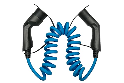 Kabelmeister Typ 2 Ladekabel | 5m Sprialkabel - blau | 22 kW - für Elektro- und Hybridfahrzeuge - 16A | 3-Phasig | Mode 3 - geeignet für PHEV, BEV & EV
