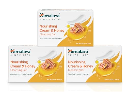 Image of Himalaya Nourishing Cream & Honey Cleansing Bar Soap, Soft Milk and Honey Hand Soap, for Face and Body, Face Soap Bar, Face Wash Bar, Bath Soaps, Soft Skin, 4.41 oz, 3 Pack