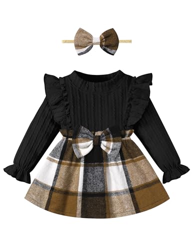 Baby Girl Clothes Infant Dress Plaid Ruffle Long Sleeve Dresses + Headband Cute Fall Winter Baby Dress