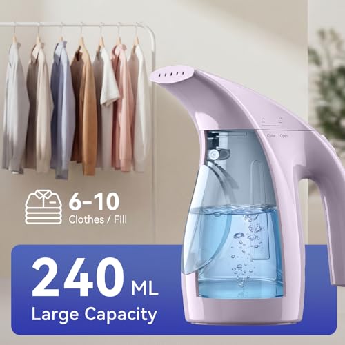 Image of HiLIFE Steamer for Clothes, Portable Handheld Design, 240ml Big Capacity, 700W, Strong Penetrating Steam, Removes Wrinkle, for Home, Office(ONLY FOR 120V) (Pale Lilac)