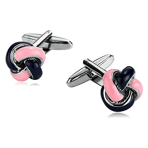 Whoiy Gemelos Acero Inoxidable Novio, Gemelos Camisa Hombre Personalizados Nudo de Amor para Hombres Camisa de Vestir Grabar Gratis con Caja de Regalo