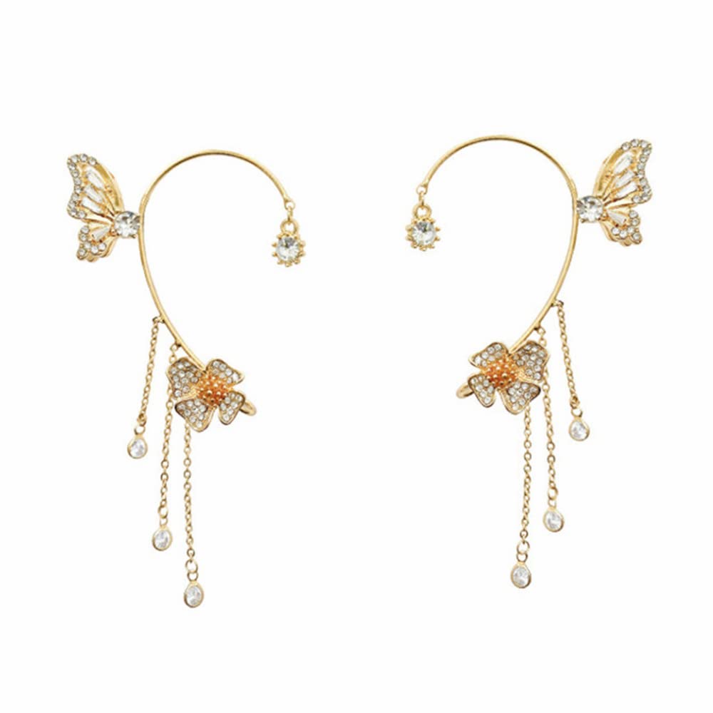 2PCS Women's Clip-On Earrings Hook Without Pierced Rose Flower Ear Bone Clip Ear Clip Butterfly