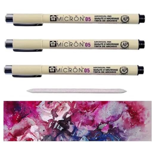 PIGMA MICRON Sakura Pigmento fineliners - 05, color negro 3 unidades ,XSDK-3 - Rotulador de punta fina Y 1 ESTOMPE EMI CRAFT