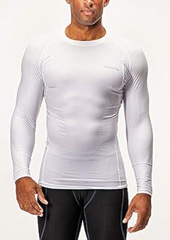 DEVOPS 3 Pack Men's UPF 50+ Long Sleeve Compression Shirts, Water Sports Rash Guard Base Layer, Athletic Workout Shirt (Large, White/White/White)