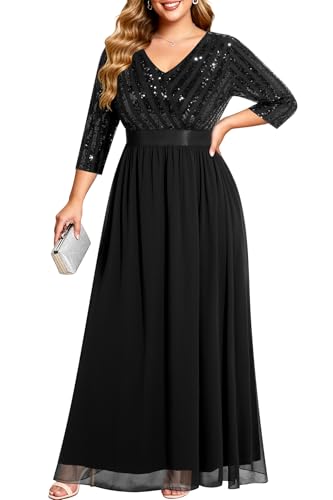 Talisea Black Formal Dresses for Women Plus Size Long Gowns Evening Ball Elegant Gala Mother of Bride Sequin Prom Dress
