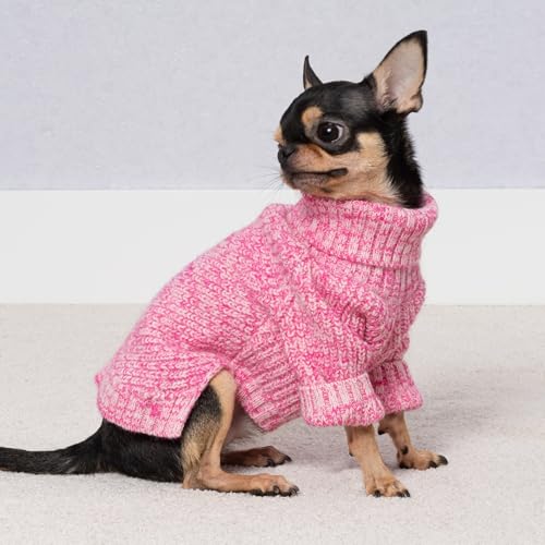 Image of Fitwarm Knitted Turtleneck Dog Sweater, Cozy Dog Winter Clothes for Small Dogs Girl, Holiday Pet Outfit, Heather Pink, XL