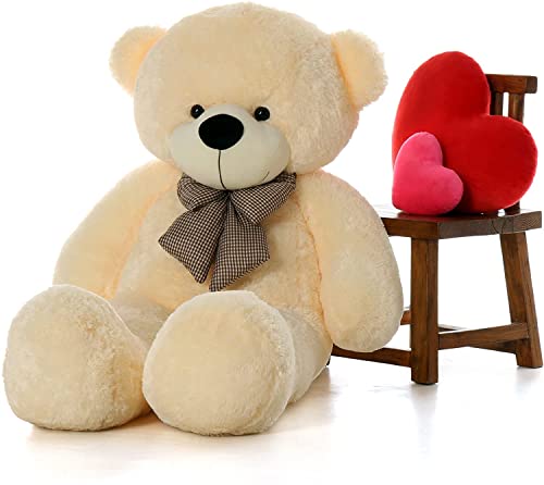 Image of 5 Feet Cream Giant Teddy Bear Soft, Plush, and Cuddly Stuffed Animal for Kids, Birthdays, Anniversaries, Valentine's Day, and Special Occasions Large Huggable (5 Feet, Beige)