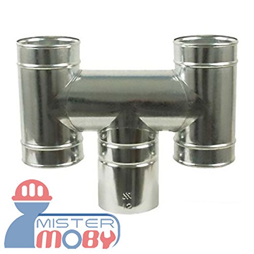 Mistermoby Fumaiolo ad H per Canna Fumaria Tonda per Camini e Stufe Tubo in Acciaio Zincato Diametro 12 Centimetri
