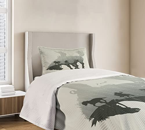 Lunarable Western Bedspread, Weathered Look Western Themed Cowboy Chasing Wild Horse In The Desert Rodeo Cowboy Artwork, Decorative Quilted 2 Piece Coverlet Set With Pillow Sham, Twin Size, Green Grey #TOP5