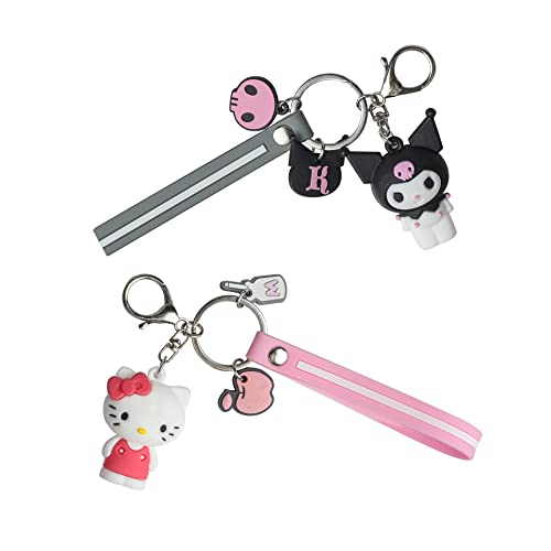 PiPi&W Porte Clé Kuromi Porte Cléf Animé Porte-clés Accessoires de Sac Pendentif Porte-clés pour Femmes Enfants Fille (Kuromi & Hello Kitty)
