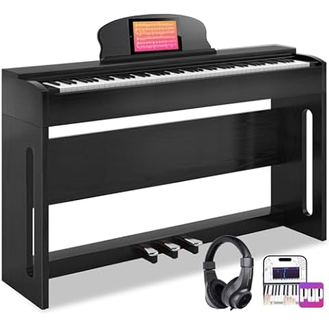 AODSK 88-Key Weighted Hammer Action Digital Piano with Speakers,Furniture Stand and Triple Pedals,Beginner's Course- Comes With Headphones,Piano Lessons,B-83S Cover
