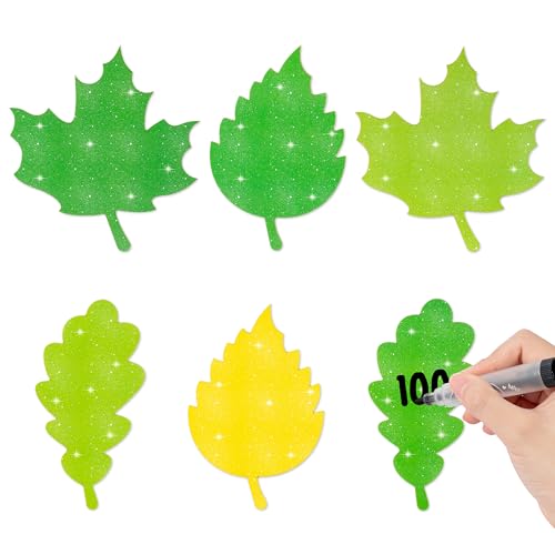 Image of Spring Leaves Paper Cutouts - 100Pcs Glitter Green Leaf DIY Paper Cuts for Birthday Party Supplies Maple, Oak, and Birch Leaves Shape DIY Cutouts for Spring Home School Bulletin Border Wall Decoration