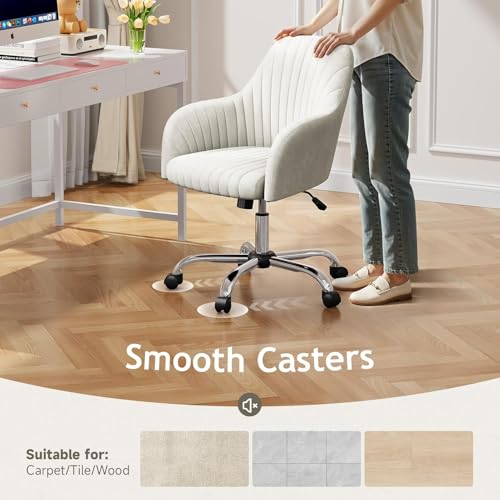 Image of Velvet Desk Chair for Home Office, Adjustable Swivel Task Chair Modern Computer Vanity Chairs with Arm Rest for Bedroom Living Room Make-up Room (Beige)