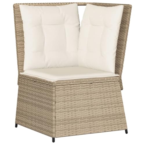 vidaXL Sillón de Esquina de jardín con Cojines ratán sintético Beige, sofá rinconera de jardín, sofá de jardín de Esquina, Asientos esquineros de jardín
