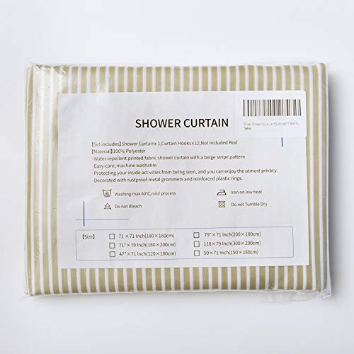 Mornite Beige Shower Curtains For Bathroom, Shower Curtain Gold Tan Taupe Brown Grey White Neutral Striped Waterproof Fabric With 12 Plastic Hooks, 72"X72" #TOP6
