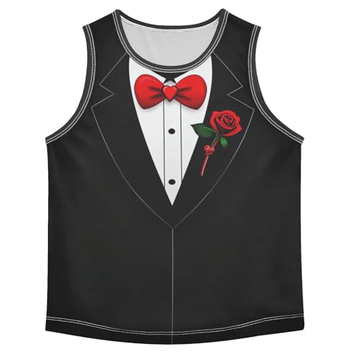 Boys Tank Top Shirts Rose Tuxedo Red Bow Sleeveless T-Shirts Crew Neck for Kids Clothing Children