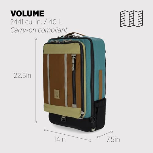 Topo Designs Global Travel Bag 30-40 Liter - Carry-on Compliant Versatile Pack, 3 Carry Options, External Laptop Sleeve (Eco-Friendly, 40L, Caribbean/Dark Khaki)2