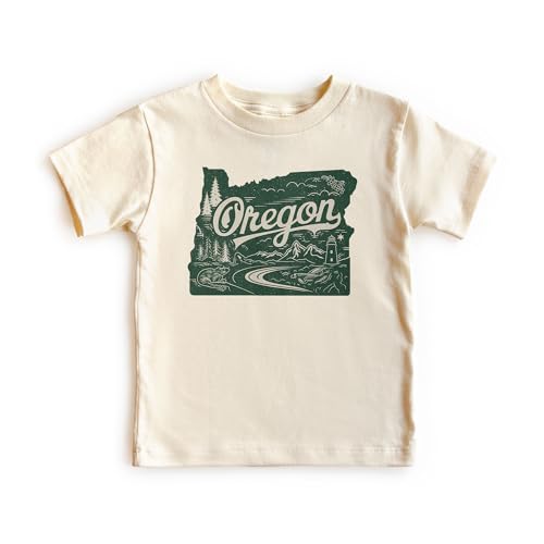 Retro Oregon Toddler Shirt - Cute Pacific Northwest Shirt For Kids - Beaver State Map Outfit - Boho Natural Toddler & Youth Tee