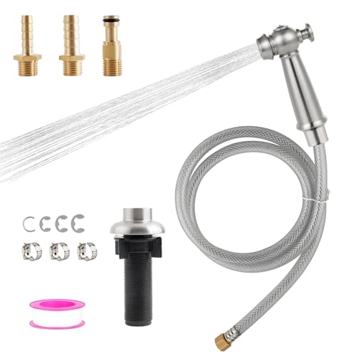 Image of Universal Kitchen Sink Sprayer with Hose /Holder /Adapters, Brushed Nickel | NSF /ANSI /CAN 372 Certified, Sink Faucet Sprayer Attachment Compatible with Moen /Delta, Side Sprayer Head with Quick Connector