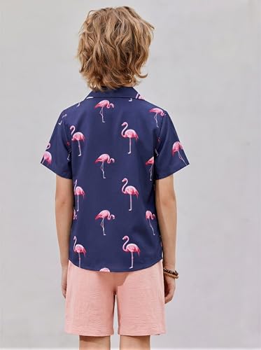 Image of Arshiner Boys 2 Pieces Summer Beach Outfits Short Sleeve Button Down Shirts and Shorts Vacation Texture Sets for Kids