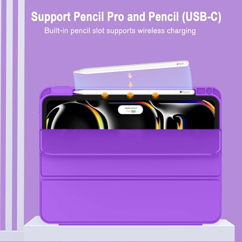 Image of ZryXal New iPad Pro 13 Inch Case (M5) 2025 / (M4) 2024 with Pencil Holder, Smart iPad Case [Support Pencil Pro and Pencil (USB-C)], Support Touch ID and Auto Wake /Sleep (Grape Purple)