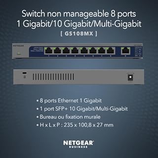 NETGEAR (GS108MX) Switch10GB Ethernet, Ports 10G Multi-Gigabit , 1 Ports SFP+ Multi Gig, Protection Prosafe, Garantie à Vie Parfait pour Les PME et TPE, Position Bureau ou Rackable